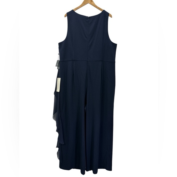 NWT Adrianna Papell Chiffon And Crepe Jumpsuit Midnight Navy Blue Plus - Picture 5 of 16